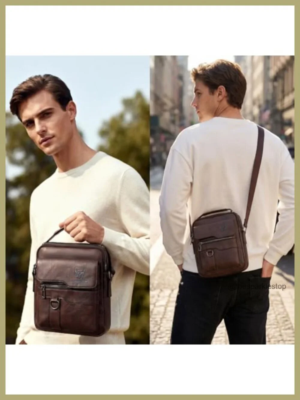 Men's Leather Crossbody Sling Bag Messenger with Multiple Pockets